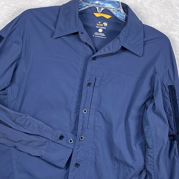 Mountain Hardwear Canyon Shirt Men S Blue Vented Roll Tab Outdoor Hiking Camping - Picture 1 of 11